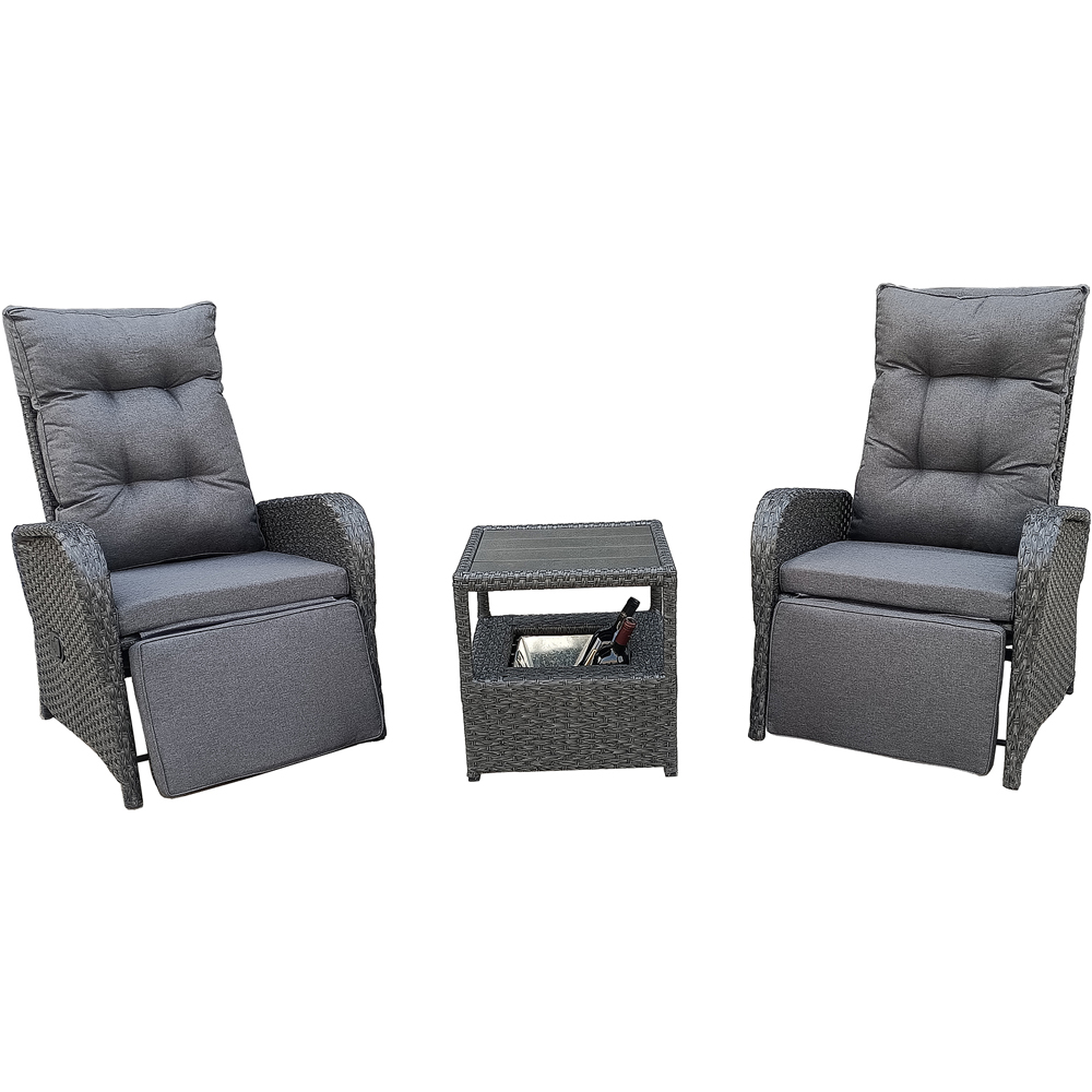 Furniture One 2 Seater Grey Reclining Patio Set with Soft Cushion and Ice Bucket Image 2