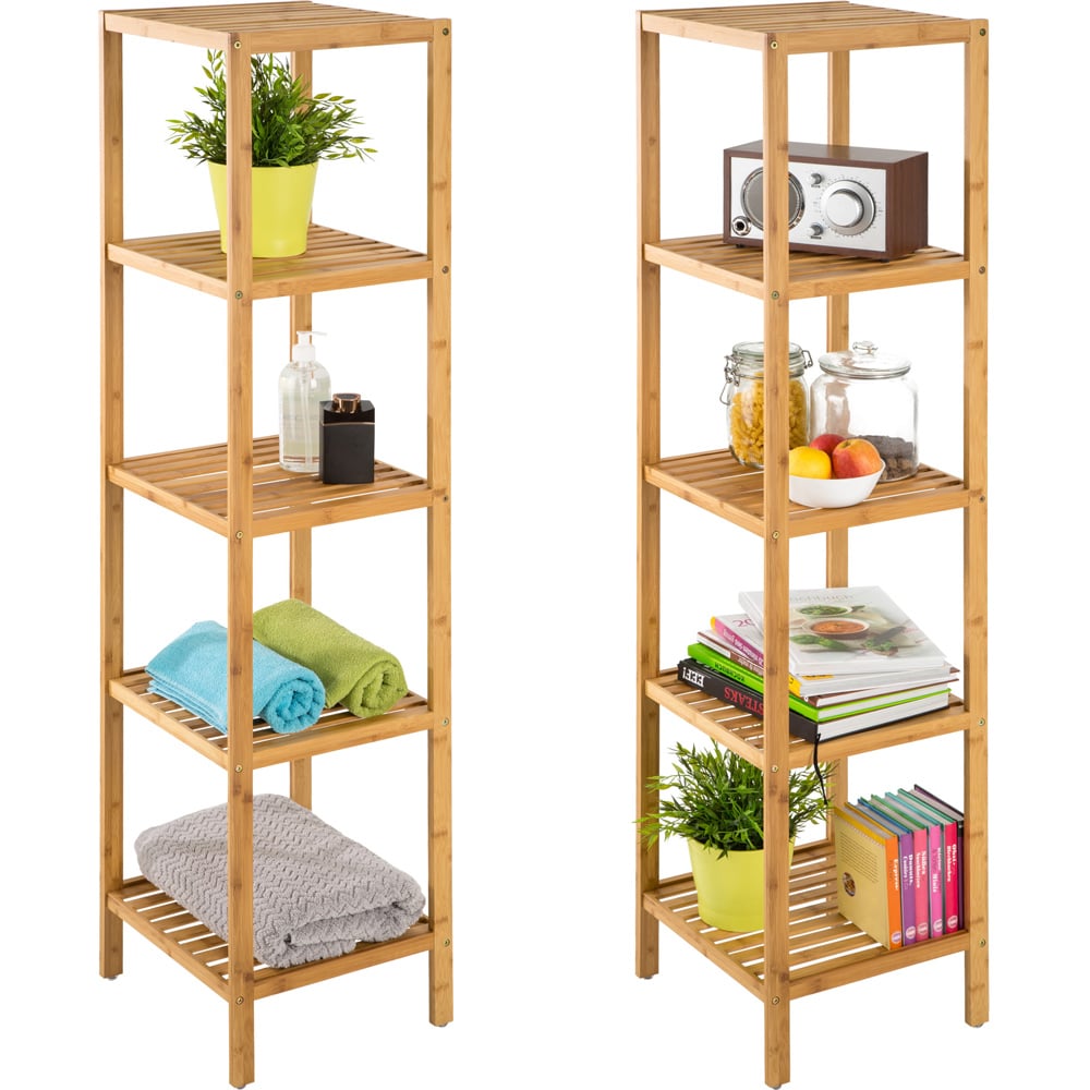 tectake 5 Shelf Bamboo Standing Bathroom Storage Rack Image 3