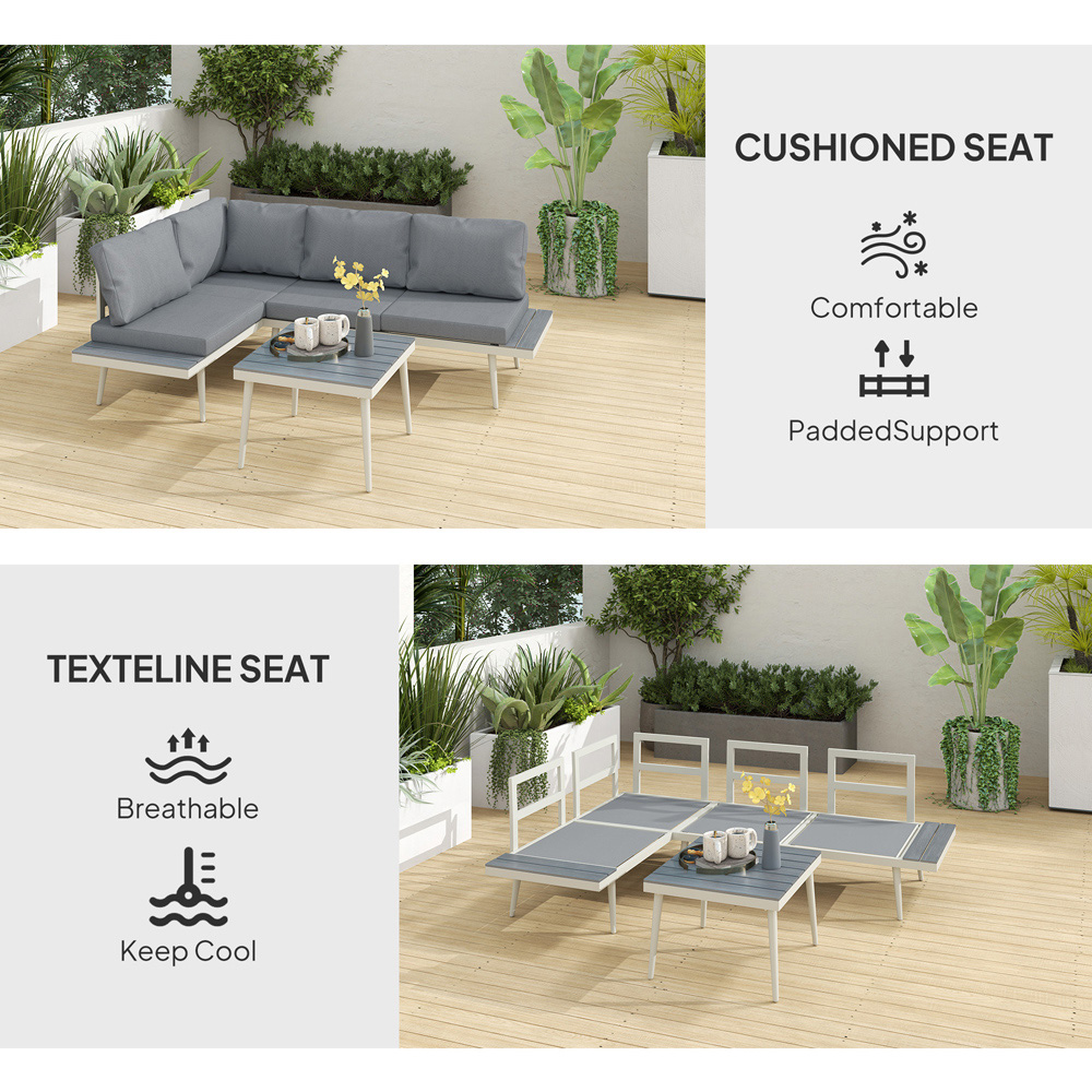 Outsunny 4 Seater Grey Garden Sofa Set with Adjustable Lounger Image 6