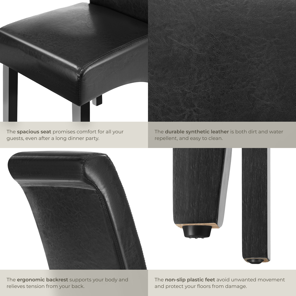 tectake Set of 4 Black Faux Leather High Backrest Dining Chair Image 5