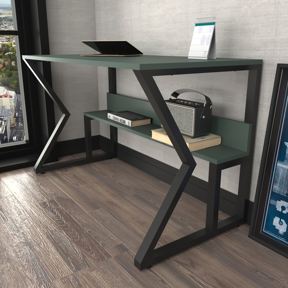 Decorotika Wake Single Shelf Computer Desk Green and Black Image 4