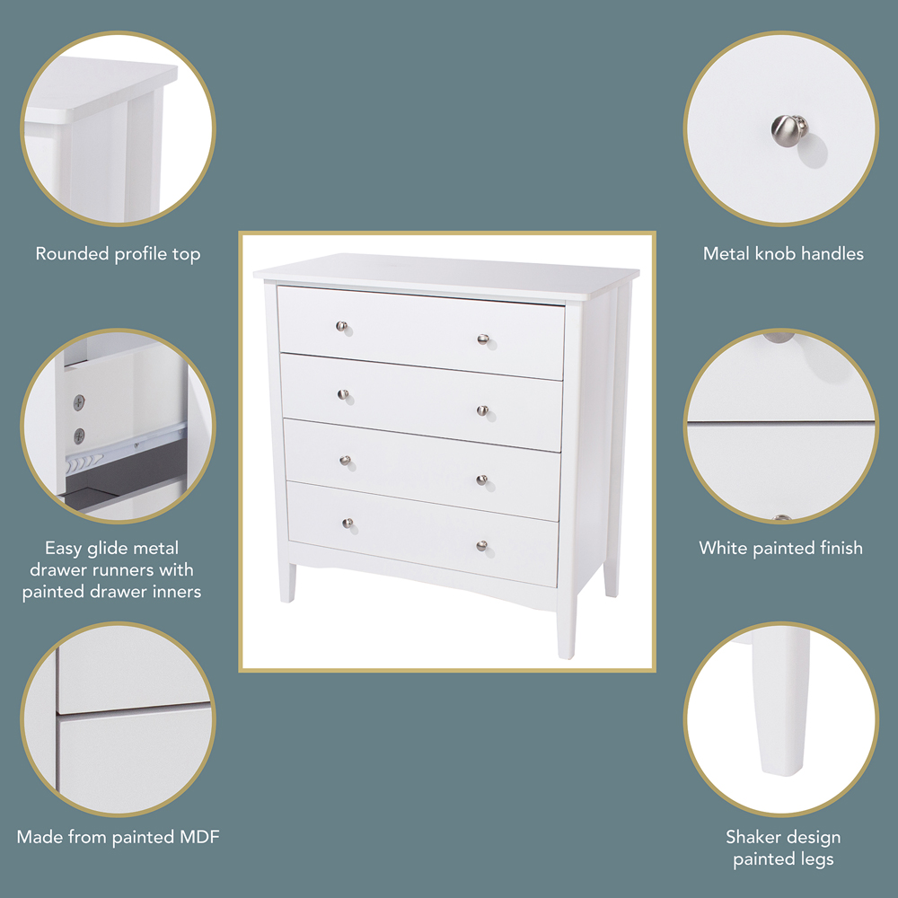 Como 4 Drawer White Chest of Drawers Image 7