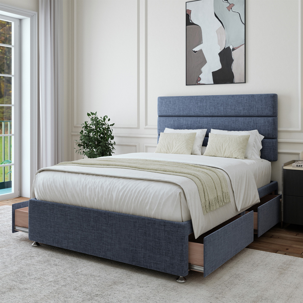 Bedmaster Small Double Midnight Linen 4 Drawer Divan Base with Milan Headboard Image 2