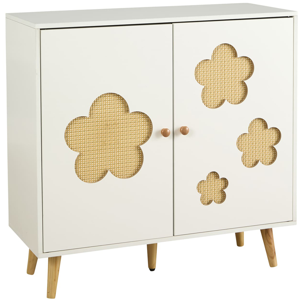 Home Source Daisy 2 Door White Cut Out Rattan Insert Kids Storage Cabinet Image 2
