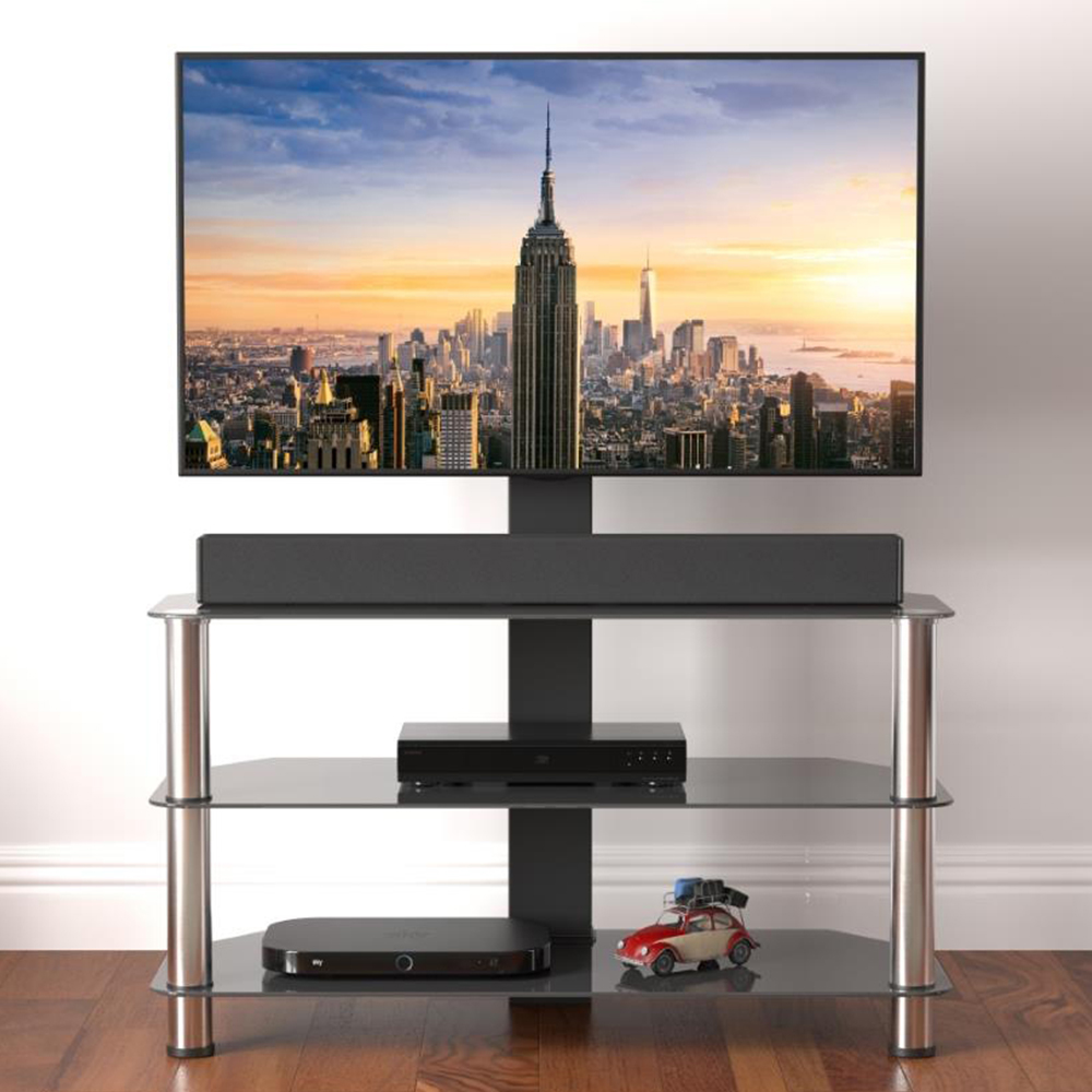 AVF Classic Chrome and Black Mount Glass Corner TV Unit Homebase
