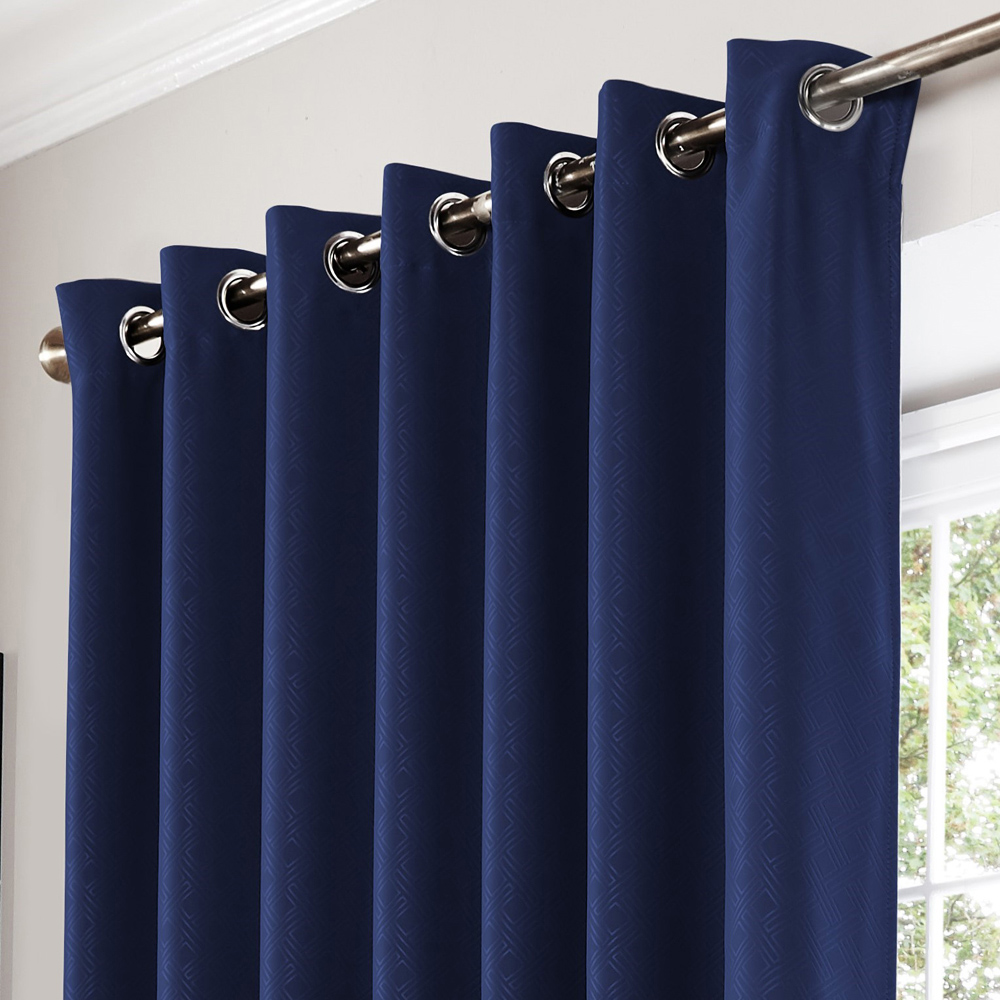 Alan Symonds Amond Blue Blackout Ring Top Eyelet Curtains 228 x 183cm Image 2