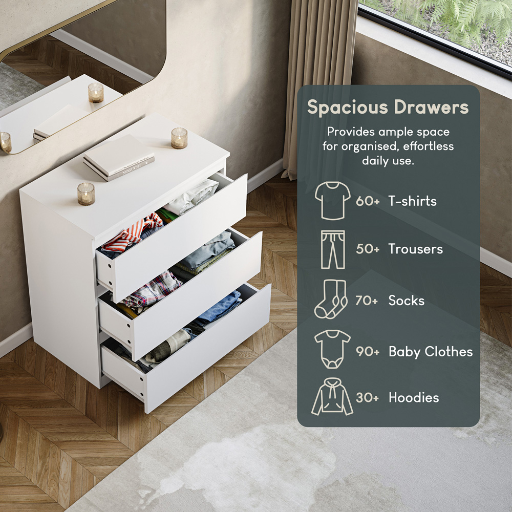 VIDA DESIGNS Denver 3 Drawer White Chest of Drawers Image 7