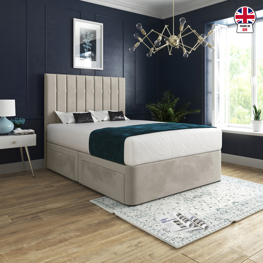 Marcelo Silver Small Single Velvet Upholstered Divan Bed Frame with Linear Headboard Image 6