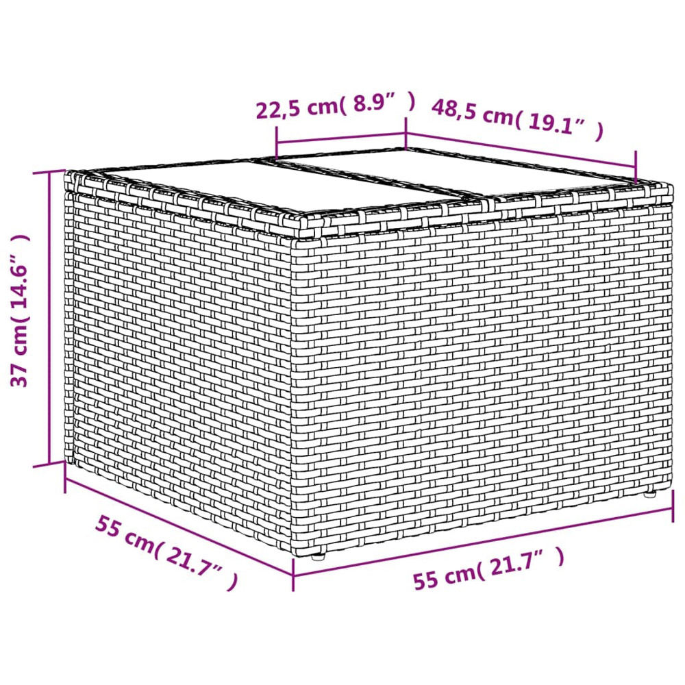 Walplus Grey Poly Rattan Glass Top Garden Coffee Table Image 9