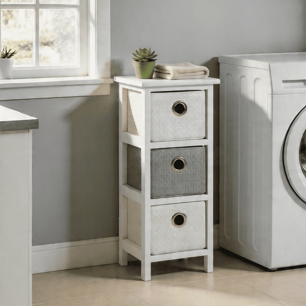 Home Source Sandringham 3 Basket Drawer White Wooden Storage Unit Image 6