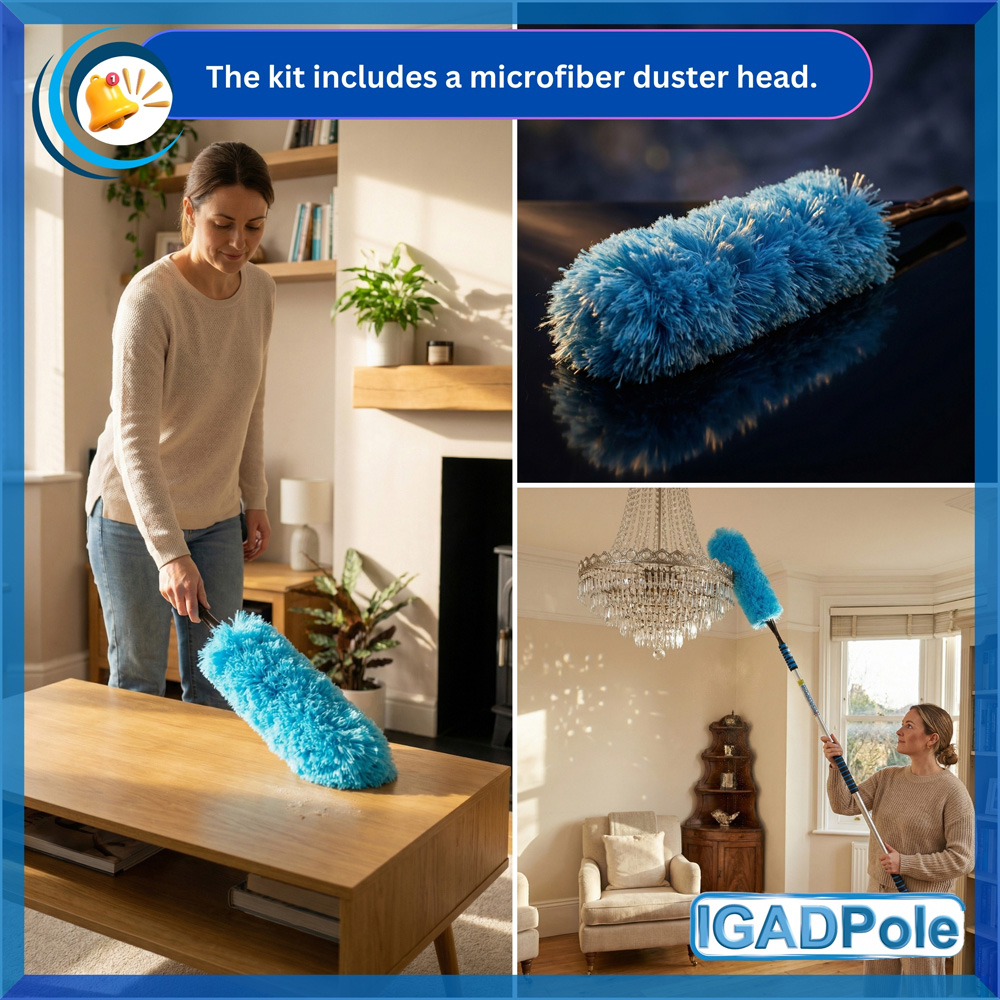 IGAD Pole Extension Pole Dusting Set with Squeegee and 3 Attachments 6m Image 4