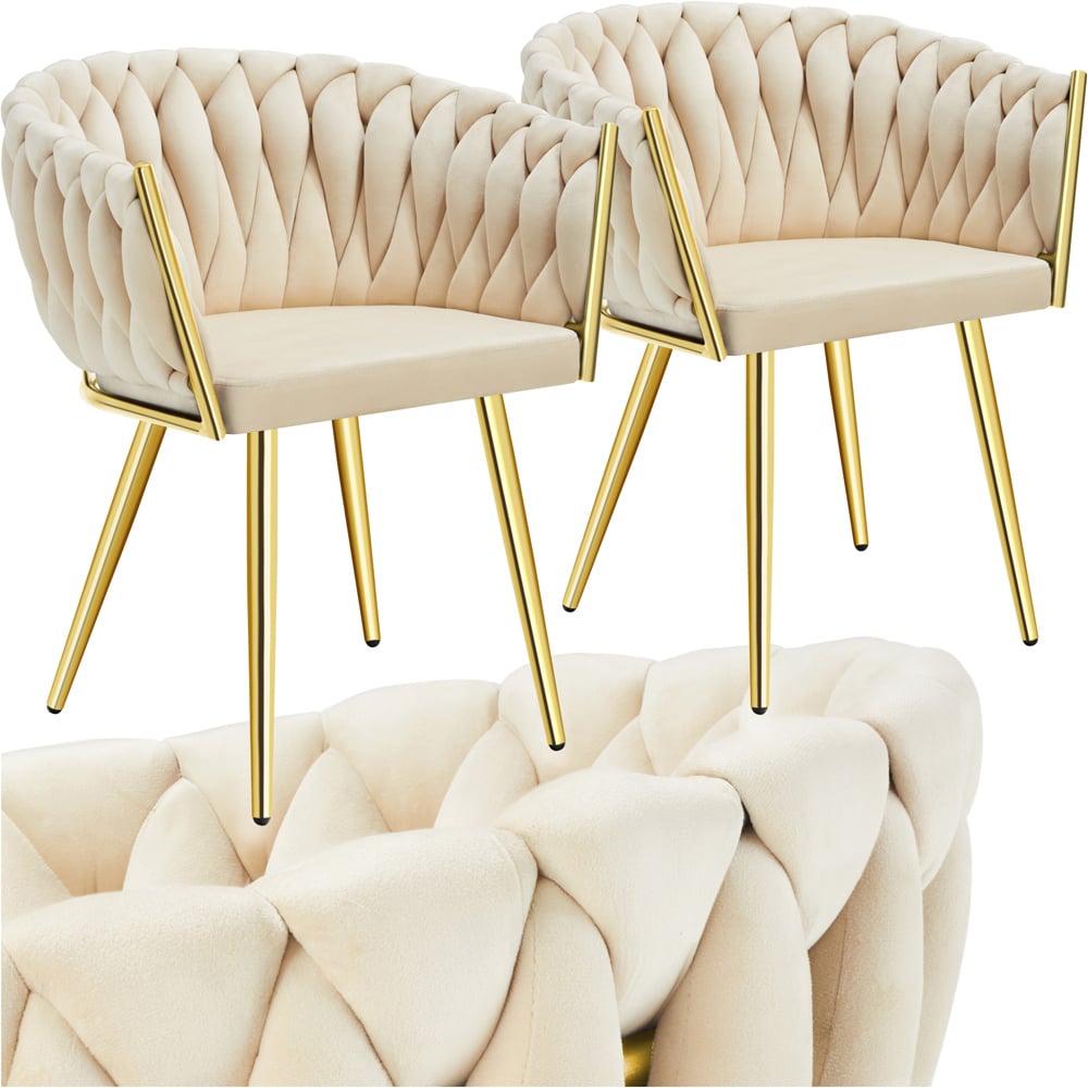 tectake Astano Set of 2 Sand and Gold Velvet Padded Knot Design Dining Chair Image 2
