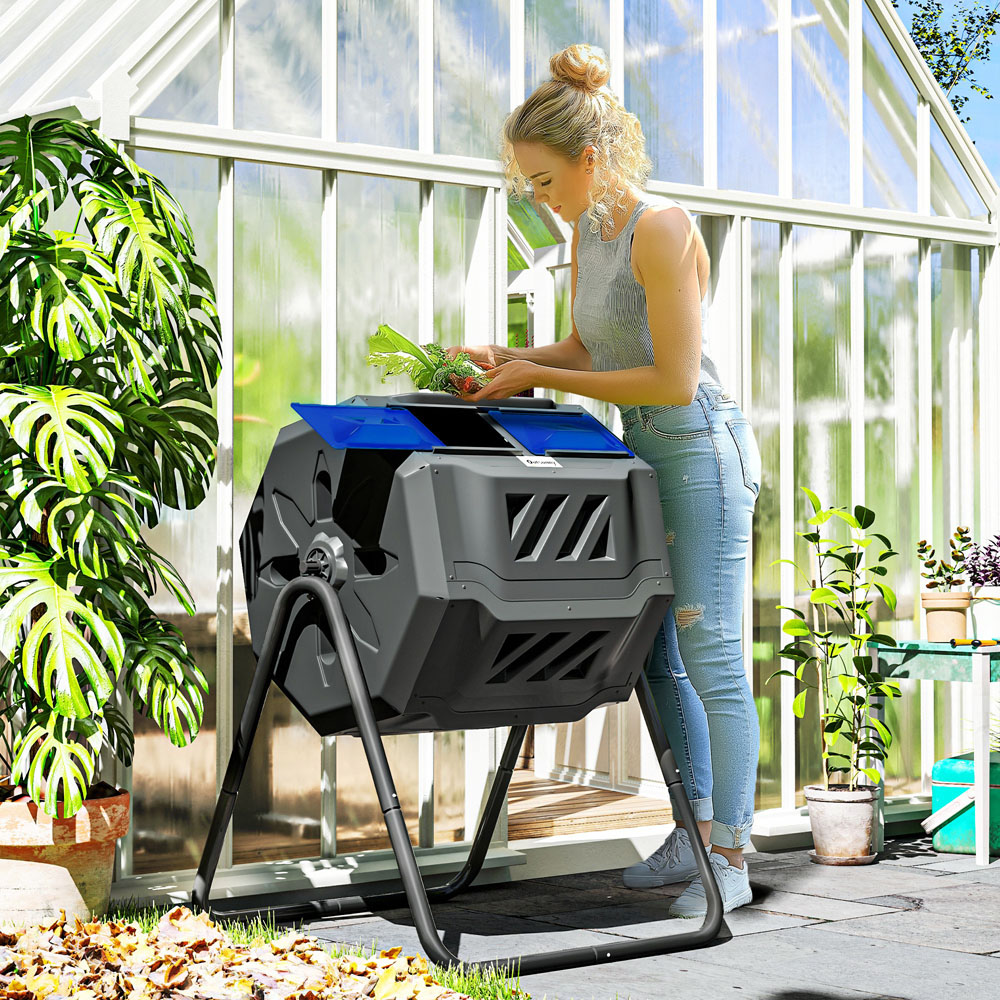 Outsunny Blue Dual Chamber Outdoor Tumbling Compost Bin 160L Image 2