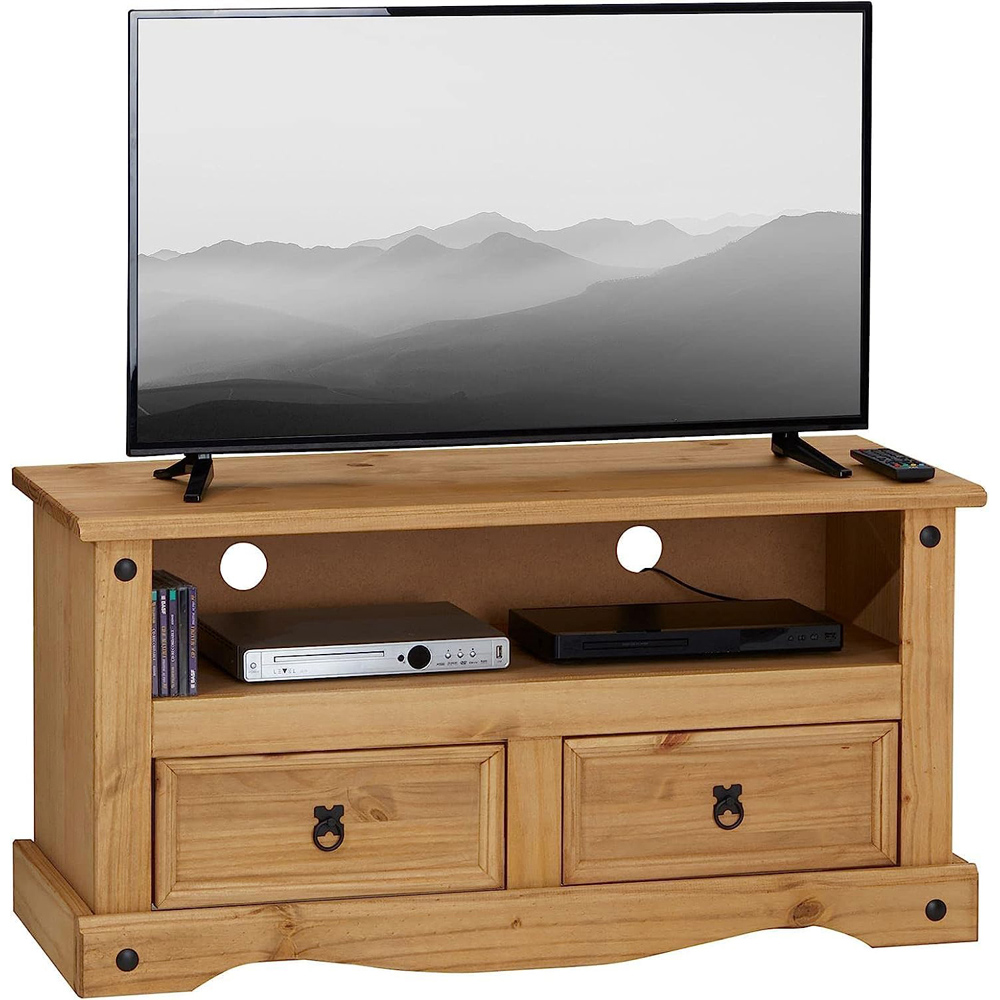 Mews Corona Waxed Pine Mexican Style 2 Door Single Shelf Flat Screen TV Stand Image 2