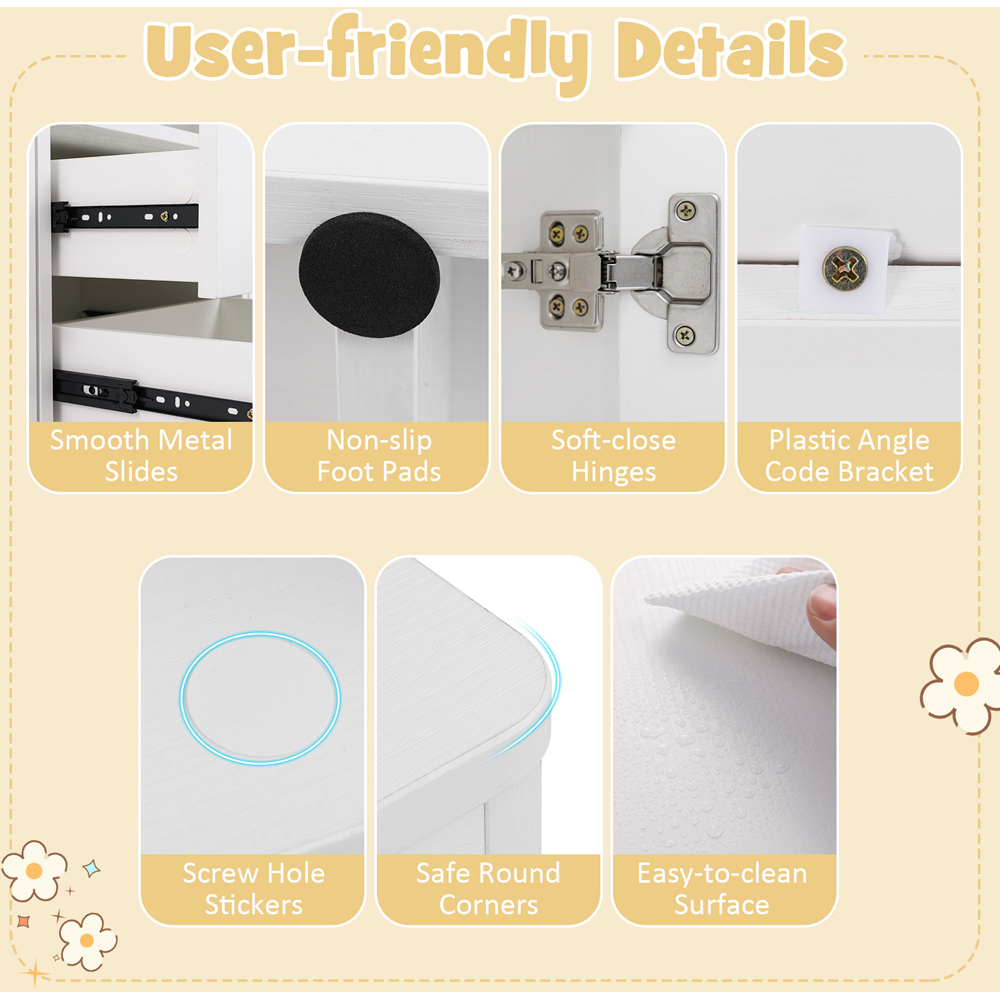 Costway 2 Door 2 Drawer Single Shelf White Wooden Kids Toy Storage Organiser Image 7