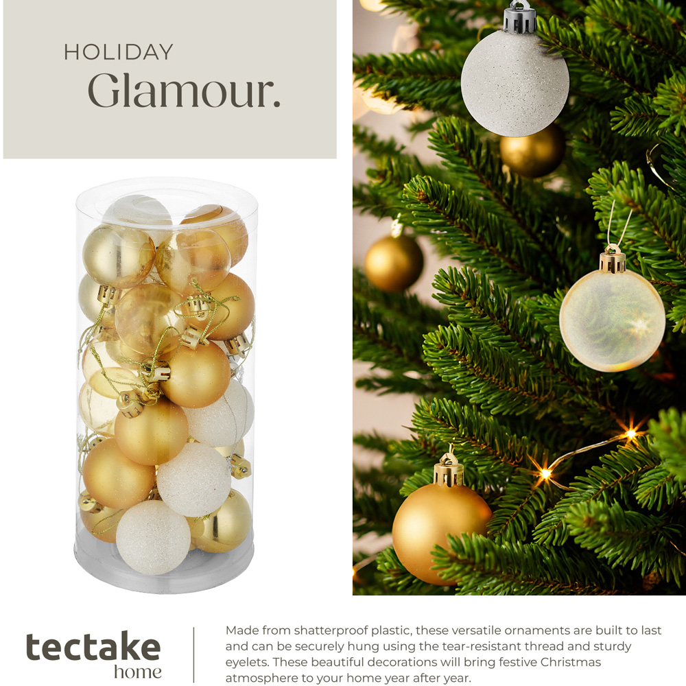 tectake White and Gold Christmas Baubles 24 Pack Image 4