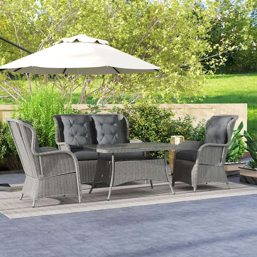 Outsunny 4 Seater Light Grey Wicker Rattan Sectional Garden Patio Sofa Set Image 3