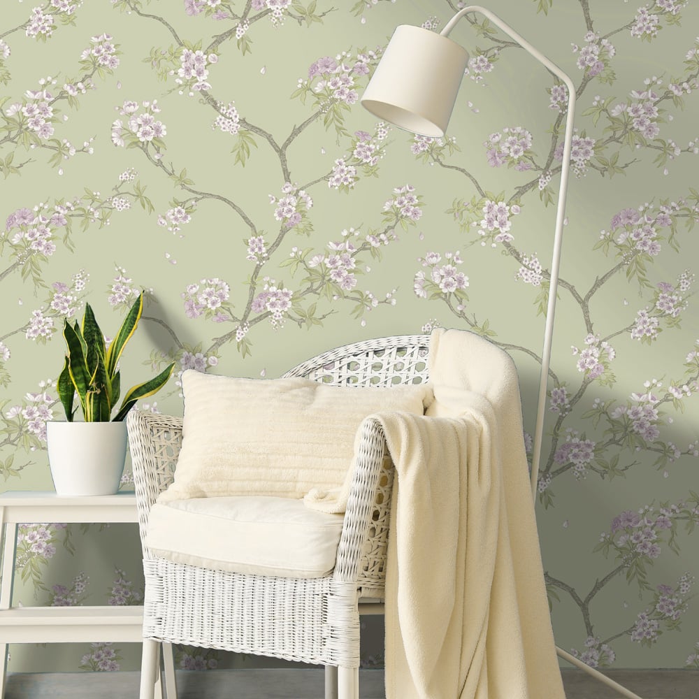 Holden Decor Cherry Blossom Sage and Heather Wallpaper Image 3