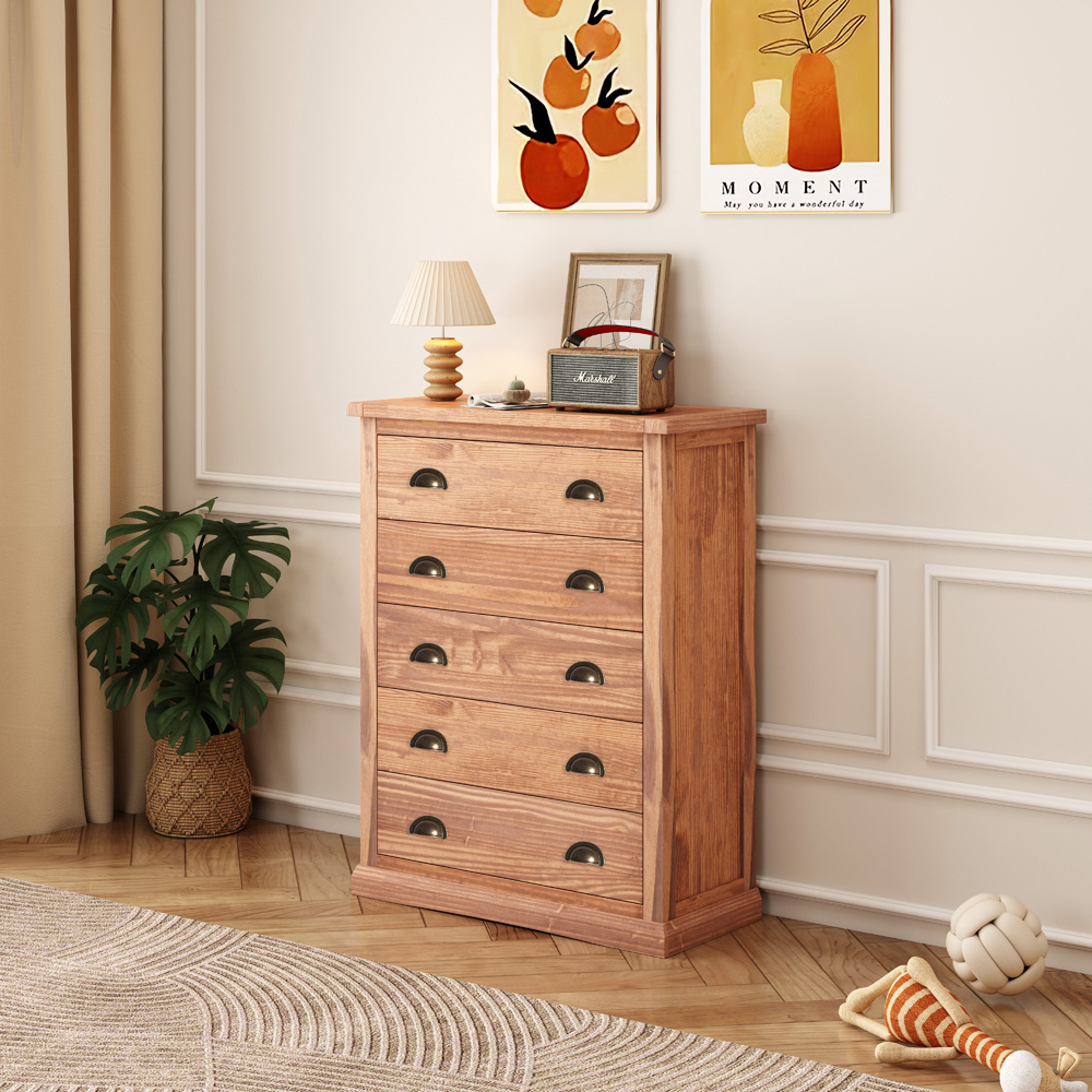 Cabinet Bits Tirolo 5 Drawer Brown Brass Cup Handle Chest of Drawers Image 8