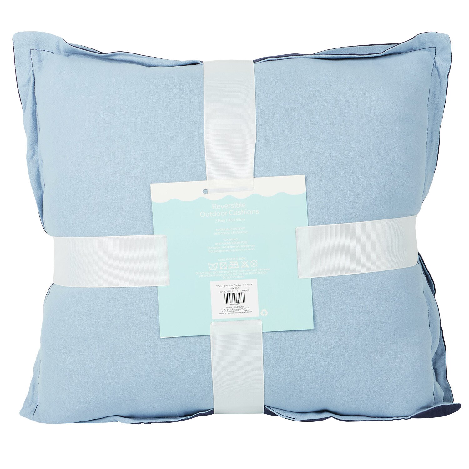 Pack of 2 Reversible Outdoor Cushions - Navy Image 3