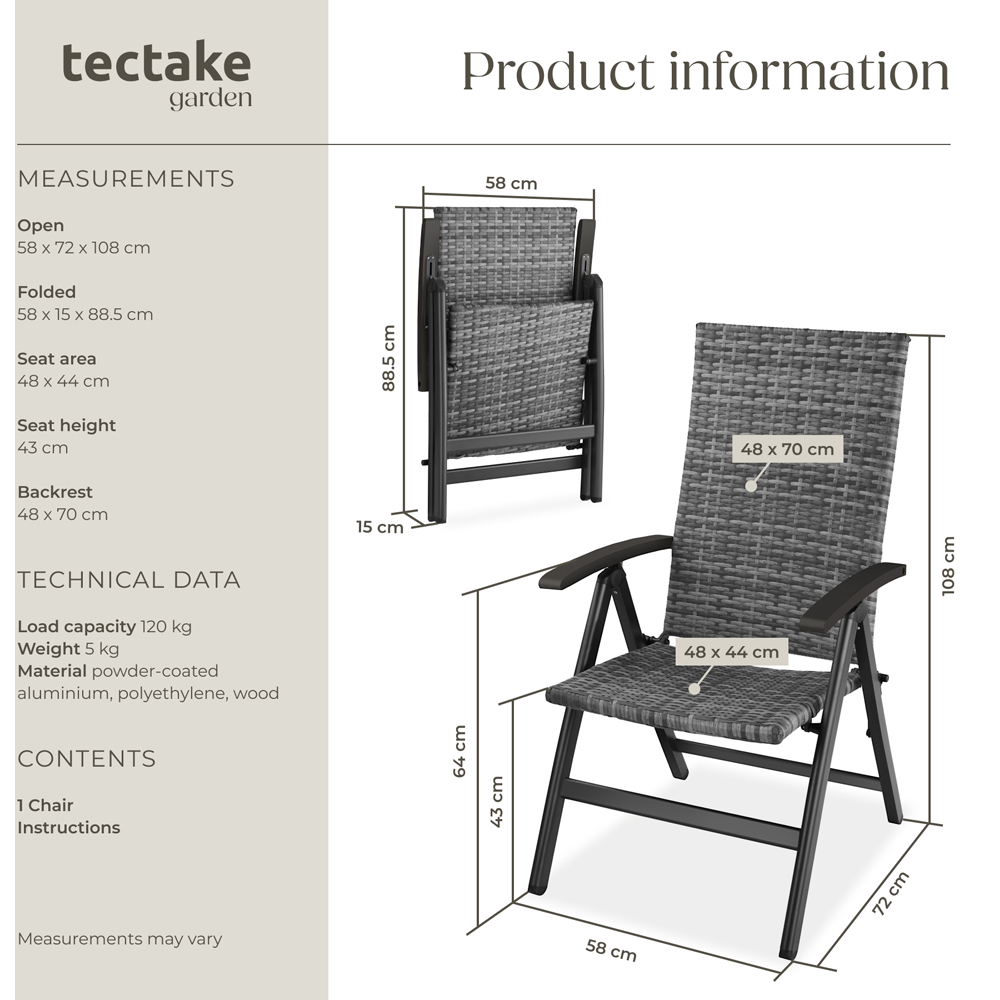 tectake Canberra Grey 6 Step Adjustable and Foldable Garden Chair Image 9