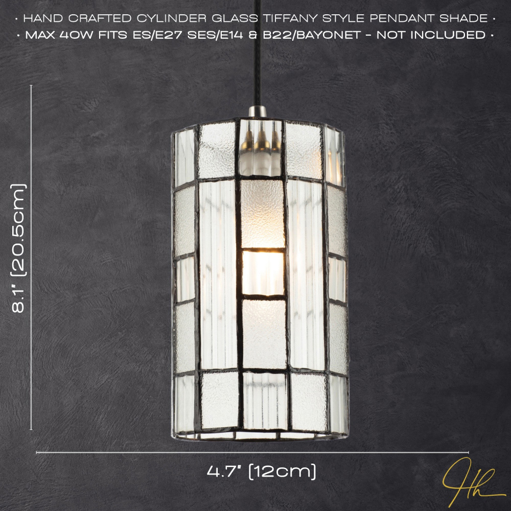Happy Homewares Cylindrical Frosted and Ribbed Panel Tiffany Shade Image 8