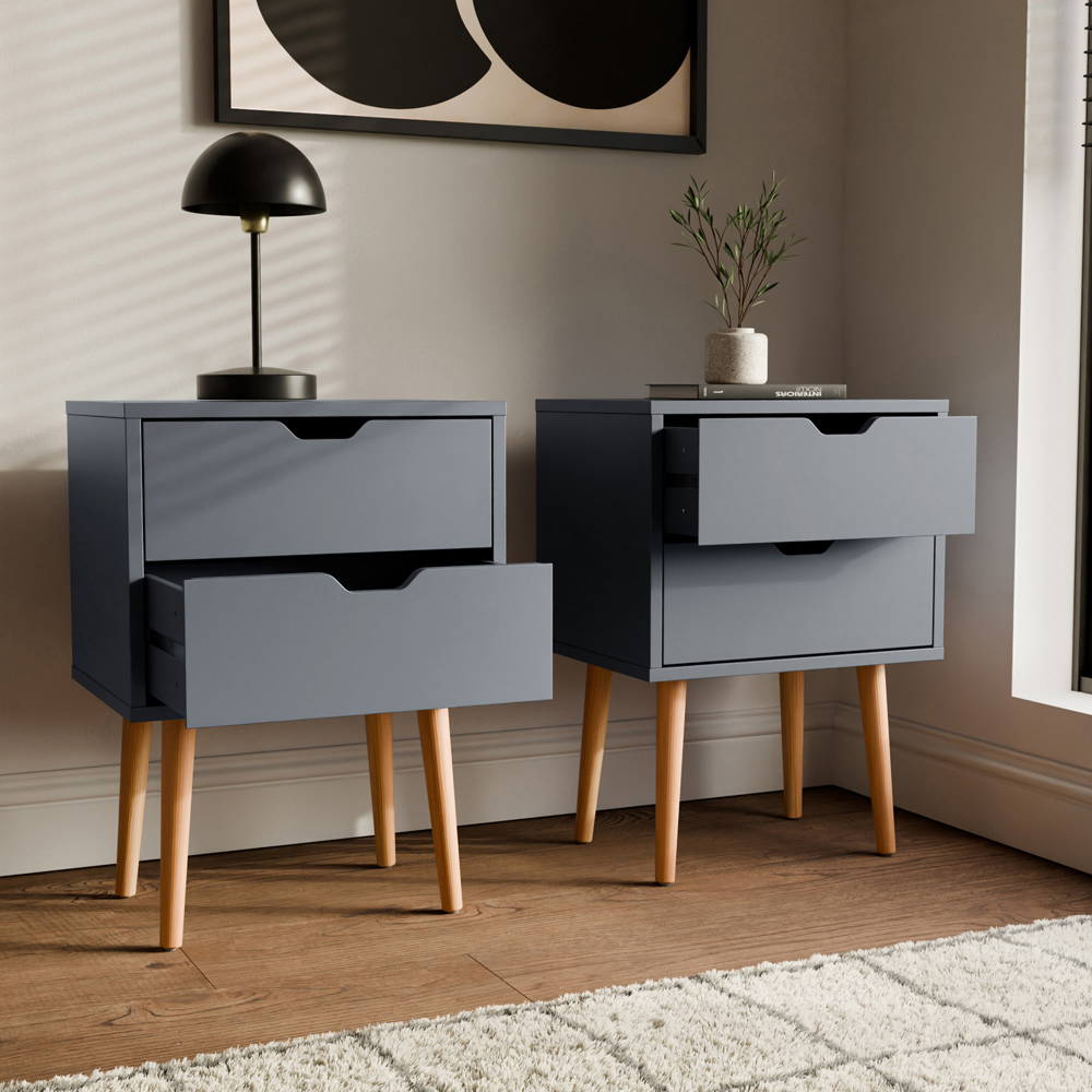 GFW Nyborg 2 Drawer Dark Grey Bedside Table Set of 2 Image 9