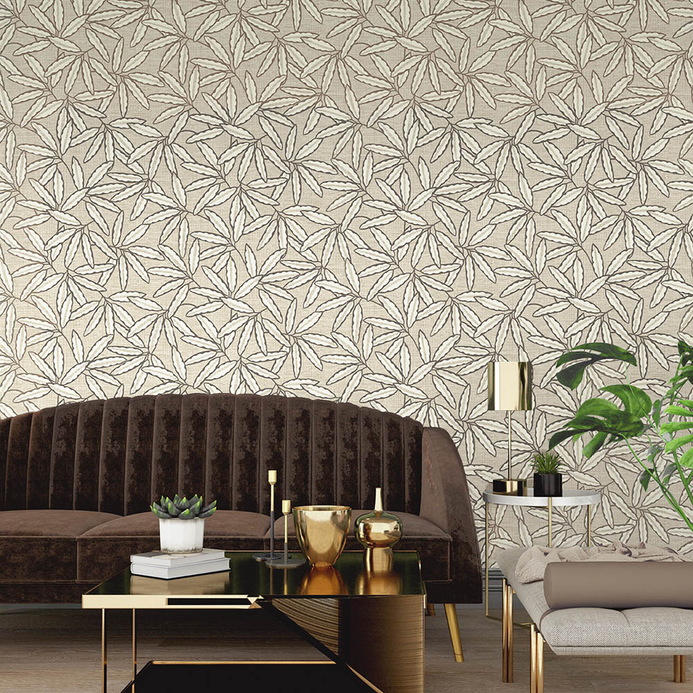 Belgravia Decor Grasscloth Leaf Beige Vinyl Wallpaper Image 3