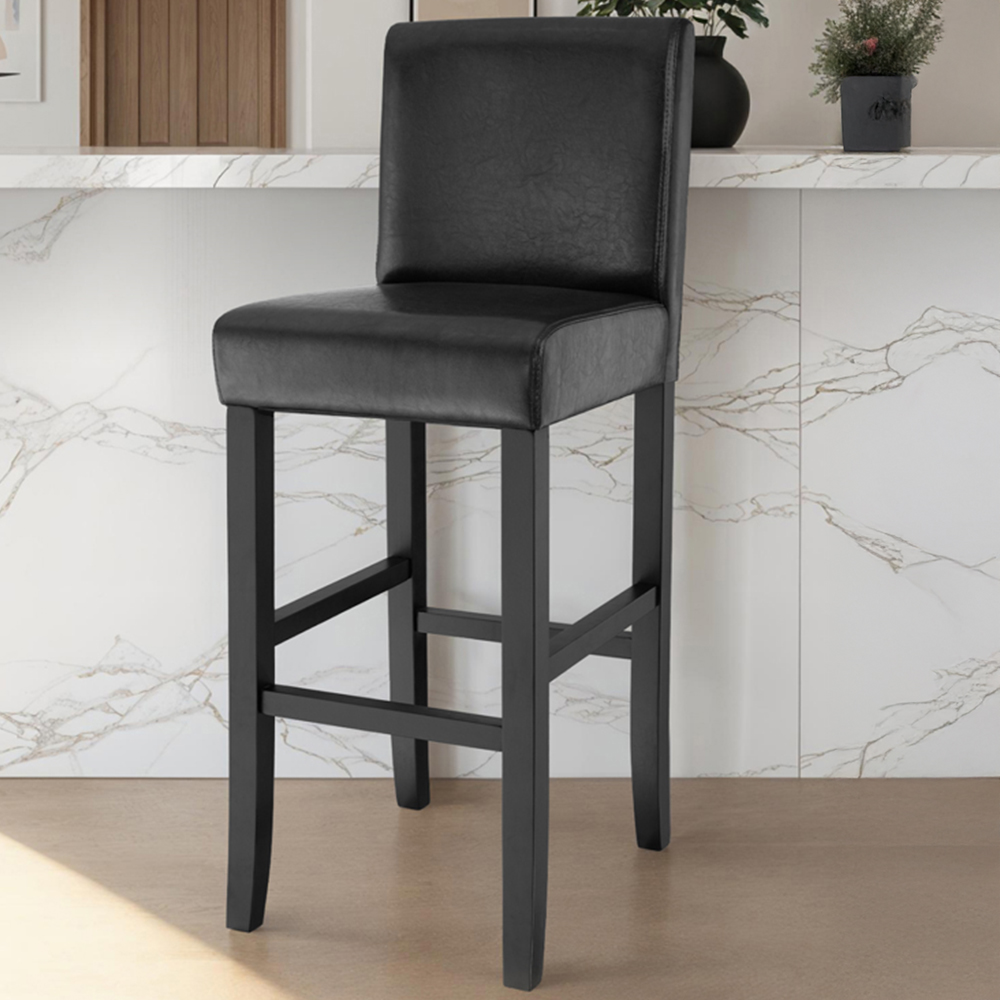 Tectake Black Leather Padded Bar Stool Image 1