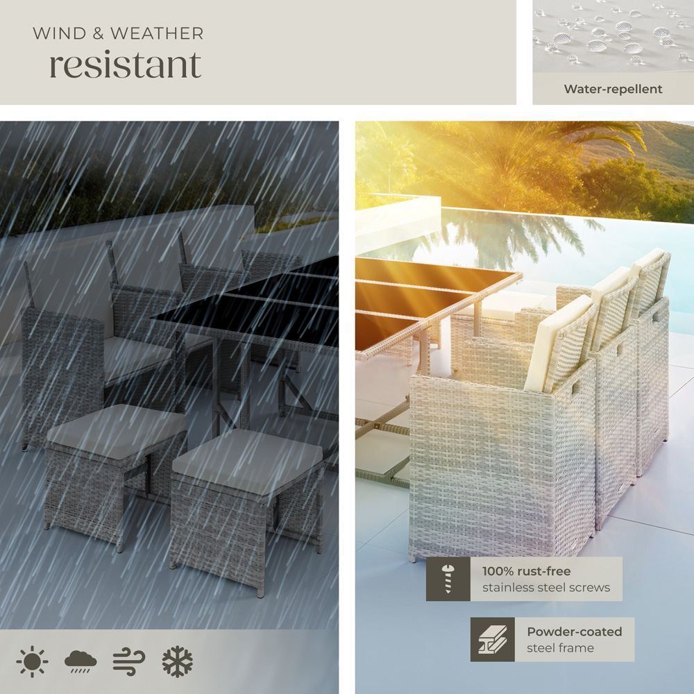 tectake Malaga 10 Seater Garden Dining Table with Rain Cover Light Grey Image 7