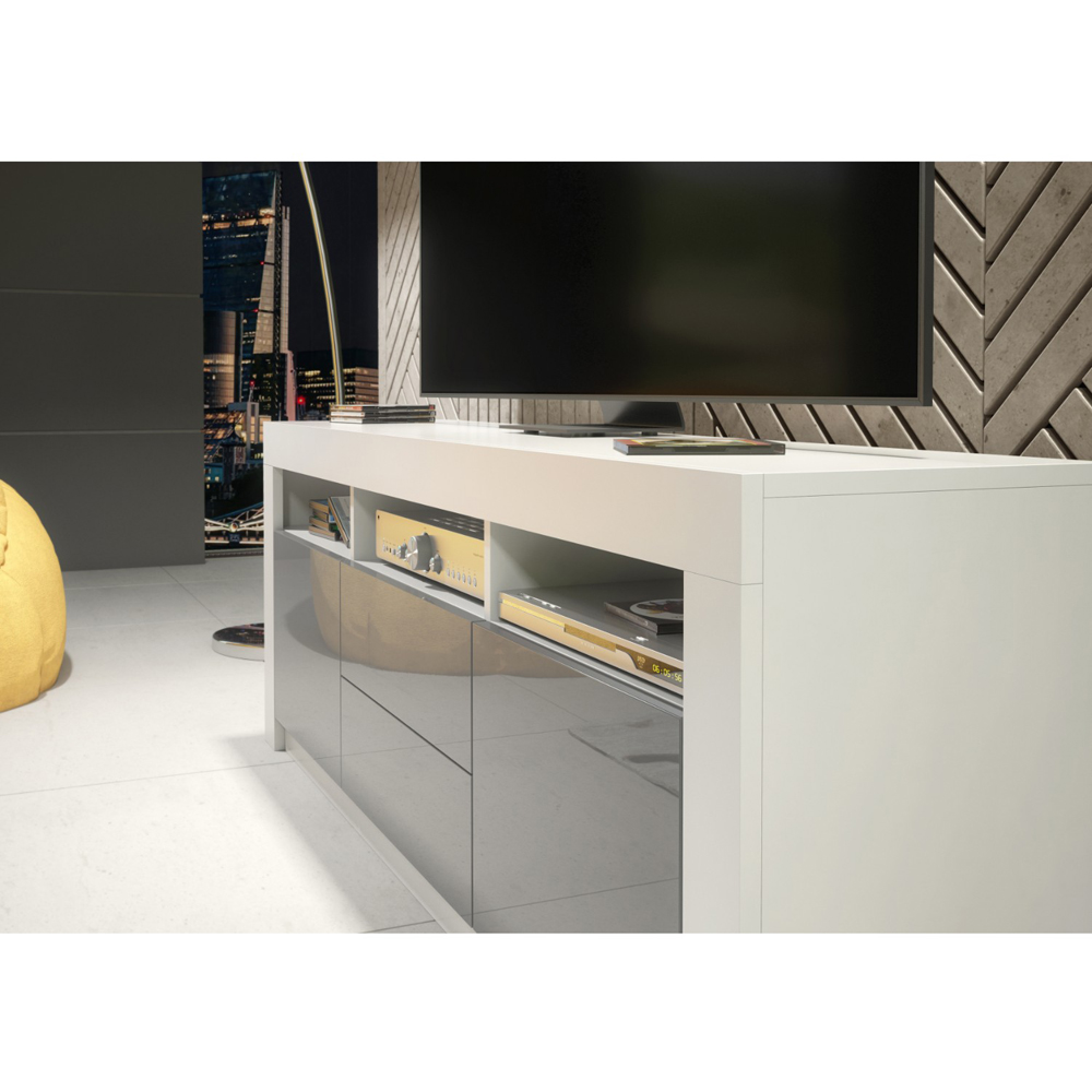 Creative Furniture Shine White and Grey Gloss 2 Door 2 Drawer 3 Shelf TV Unit Image 3