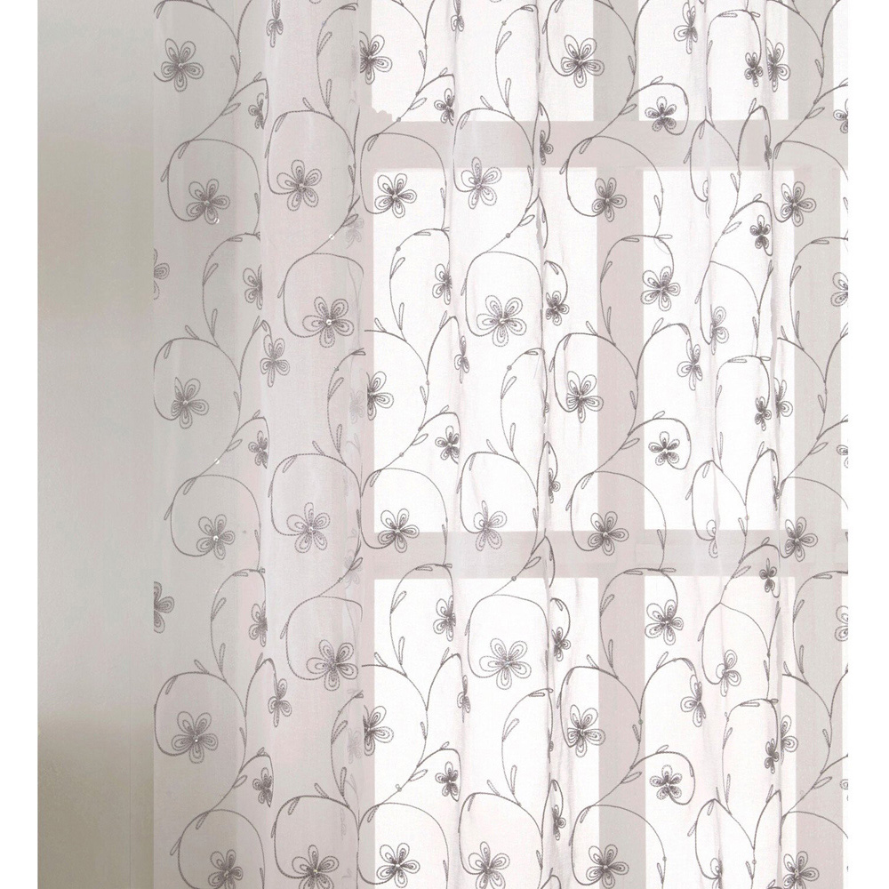 Belle Grey Embroidered Panel Voile Curtain 229cm Image 3