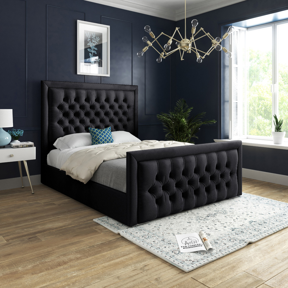 Rovigo King Size Black Soft Velvet Upholstered Bed Frame with Deep Buttoned Headboard Image 5