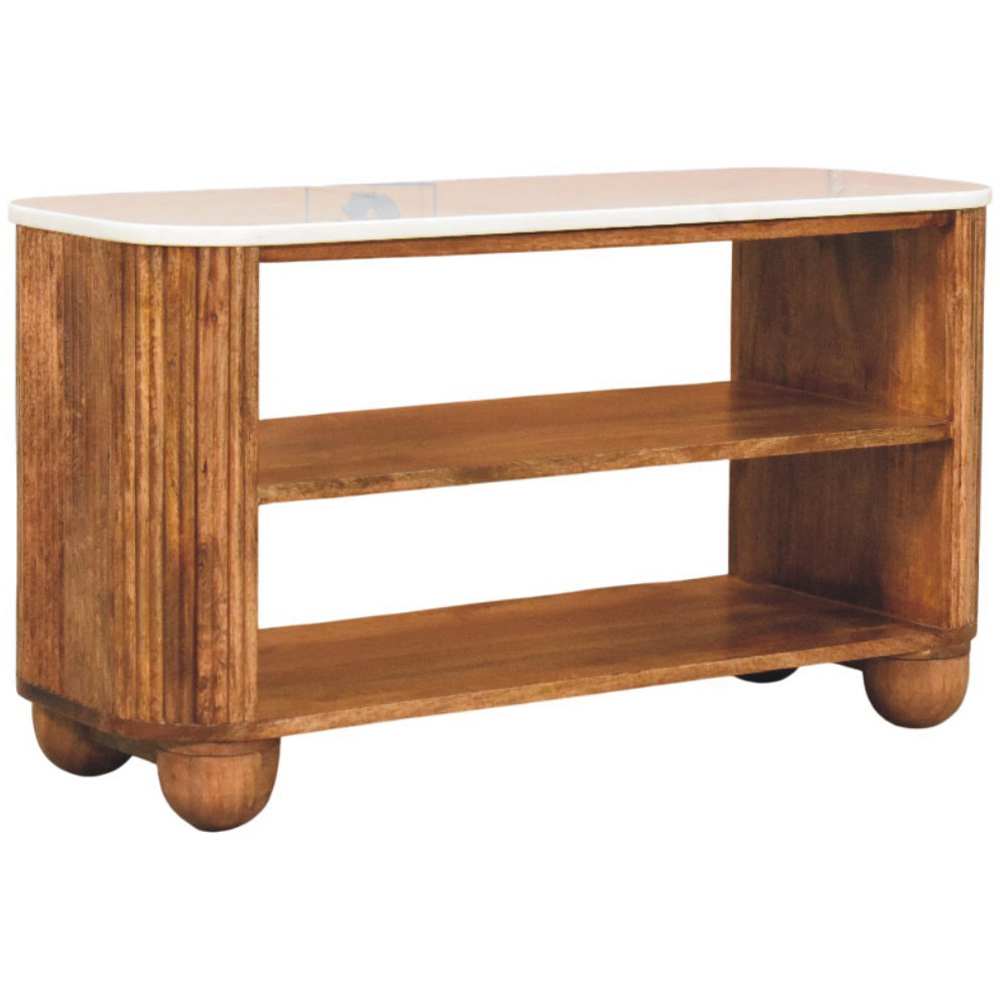 Artisan Furniture Beaumont Golden Teak 2 Shelf Marble Top Mango Wood Shoe Bench Image 3
