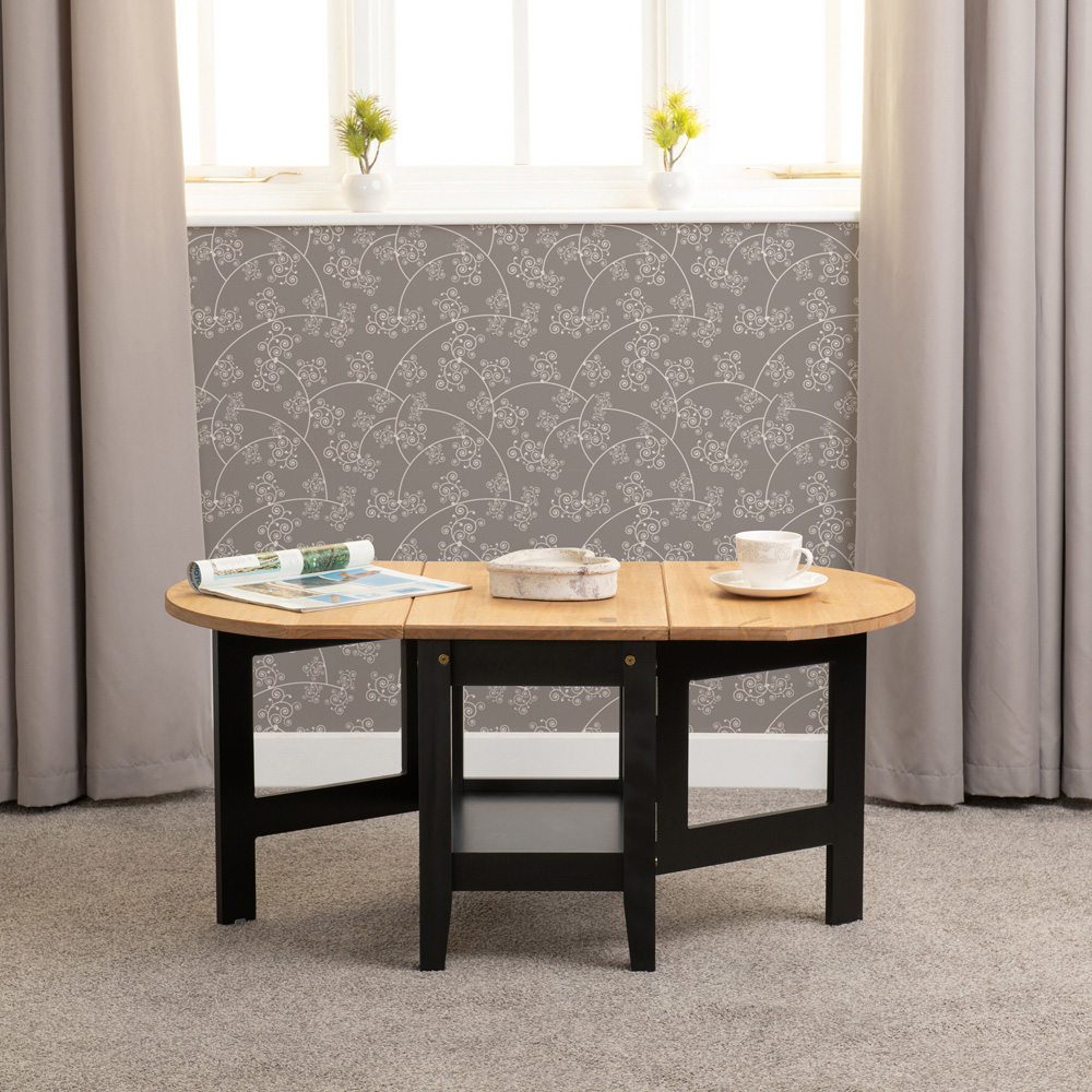 Seconique Santos Single Shelf Drop Leaf Black Distressed Waxed Pine Coffee Table Image 6