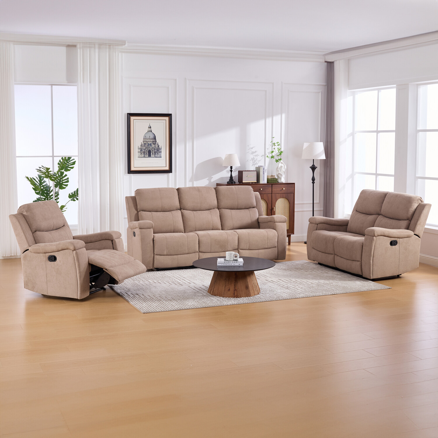 Ledbury 2 Seater Beige Fabric Manual Recliner Sofa Image 5