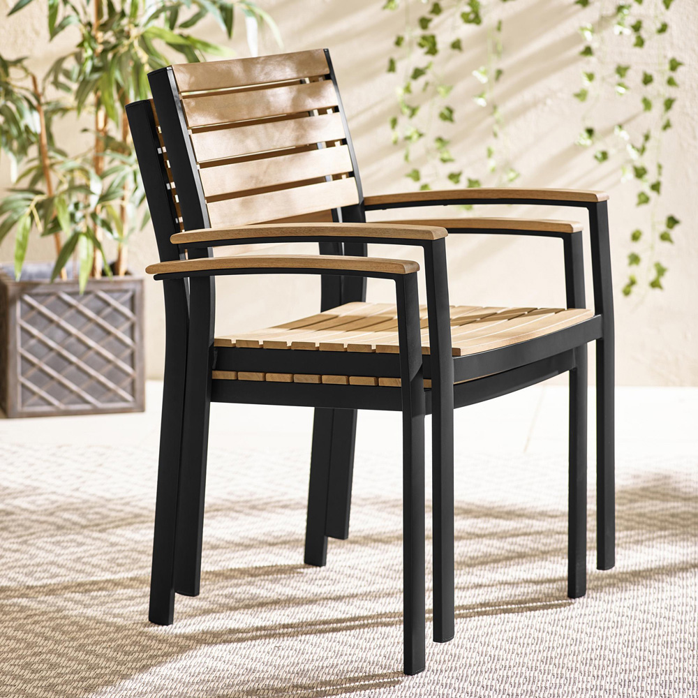 Furniturebox Mallow Set of 2 Black Teak Wood Outdoor Dining Chairs Image 5