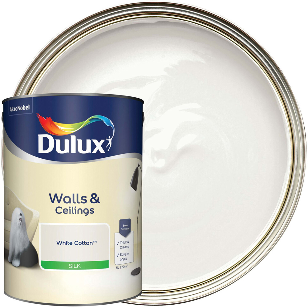 Dulux Silk Emulsion Paint White Cotton 5l Image 4
