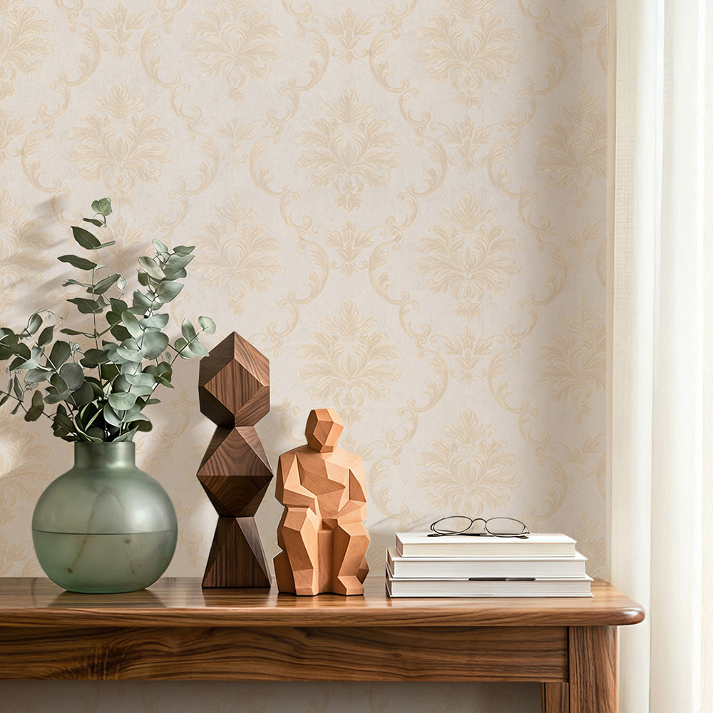 Living and Home Textured Rectangle 3D Embossed Beige Non-Pasted Wallpaper Image 2