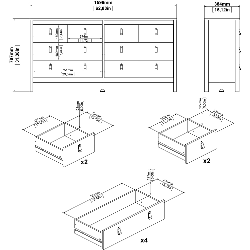 Florence Barcelona 8 Drawer Cashmere Double Dresser Image 7