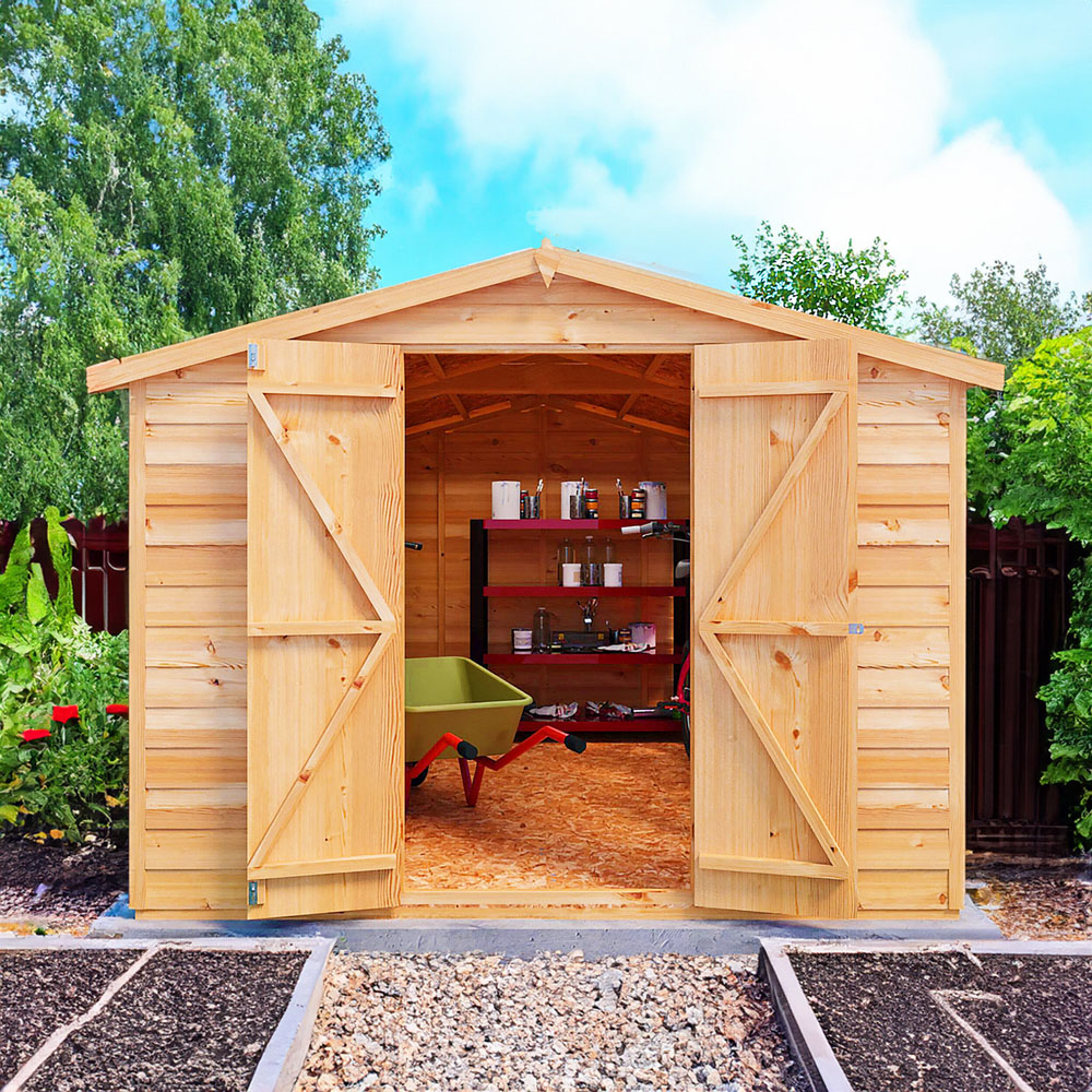 Shire 10 x 8ft Double Door Dip Treated Overlap Apex Shed Image 4