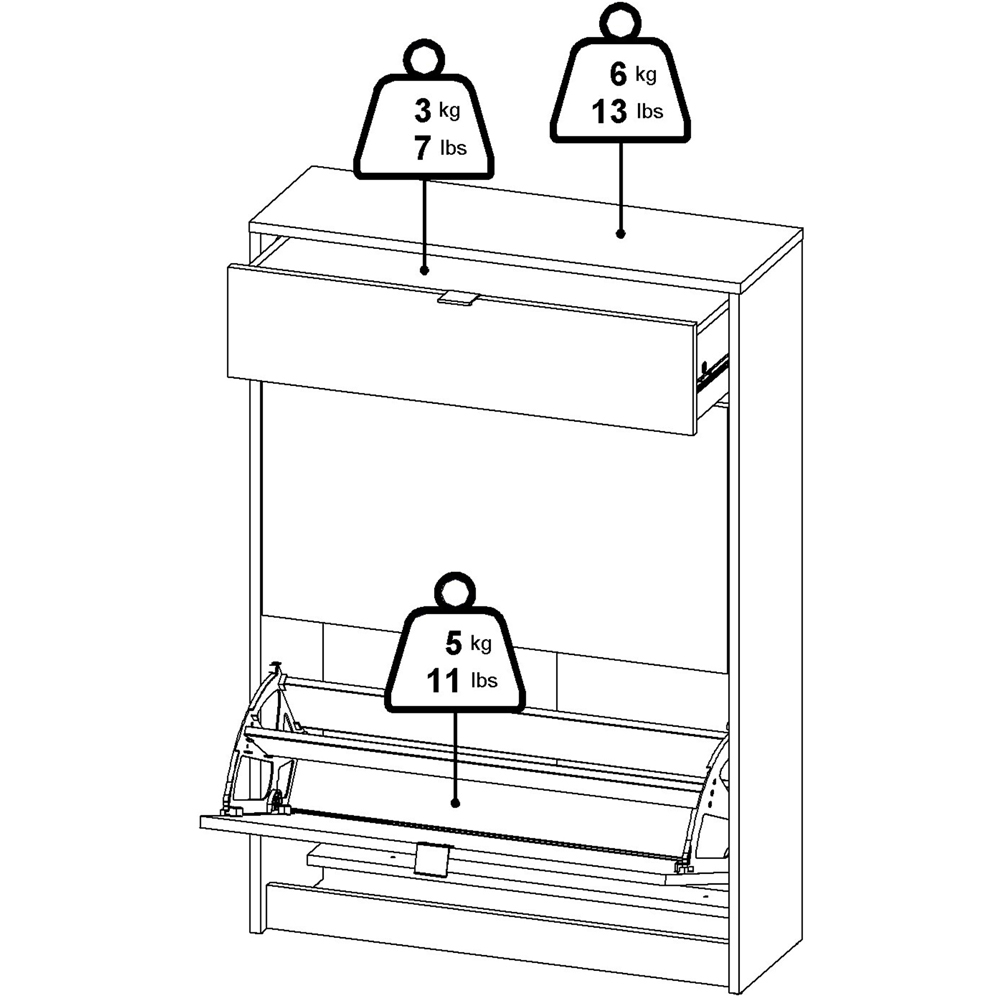 Florence Single Drawer 2 Flip Down Door White Shoes Cabinet Image 8