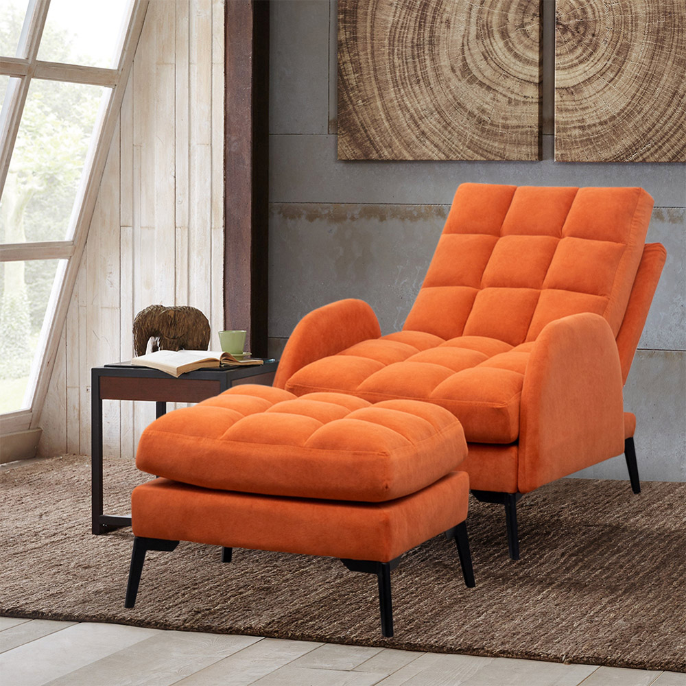 Living and Home Orange Recliner Armchair with Footstool Image 8