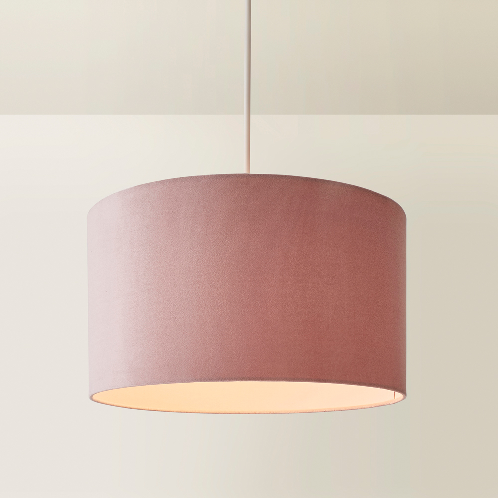 ValueLights Reni Blush Pink Velvet Ceiling Drum Lamp Shade Large Image 5