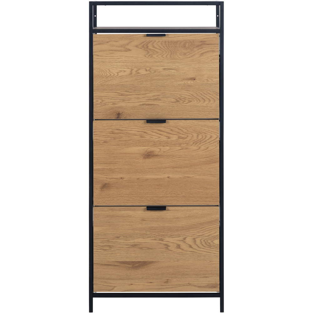 Florence Seaford 3 Drawer Single Shelf Black and Oak Shoe Cabinet Image 3