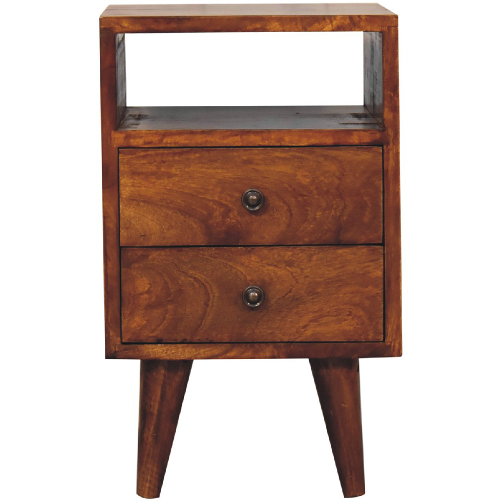Artisan Furniture Chestnut 2 Drawer Single Shelf Solid Wood Mini Classic Bedside Table Image 2