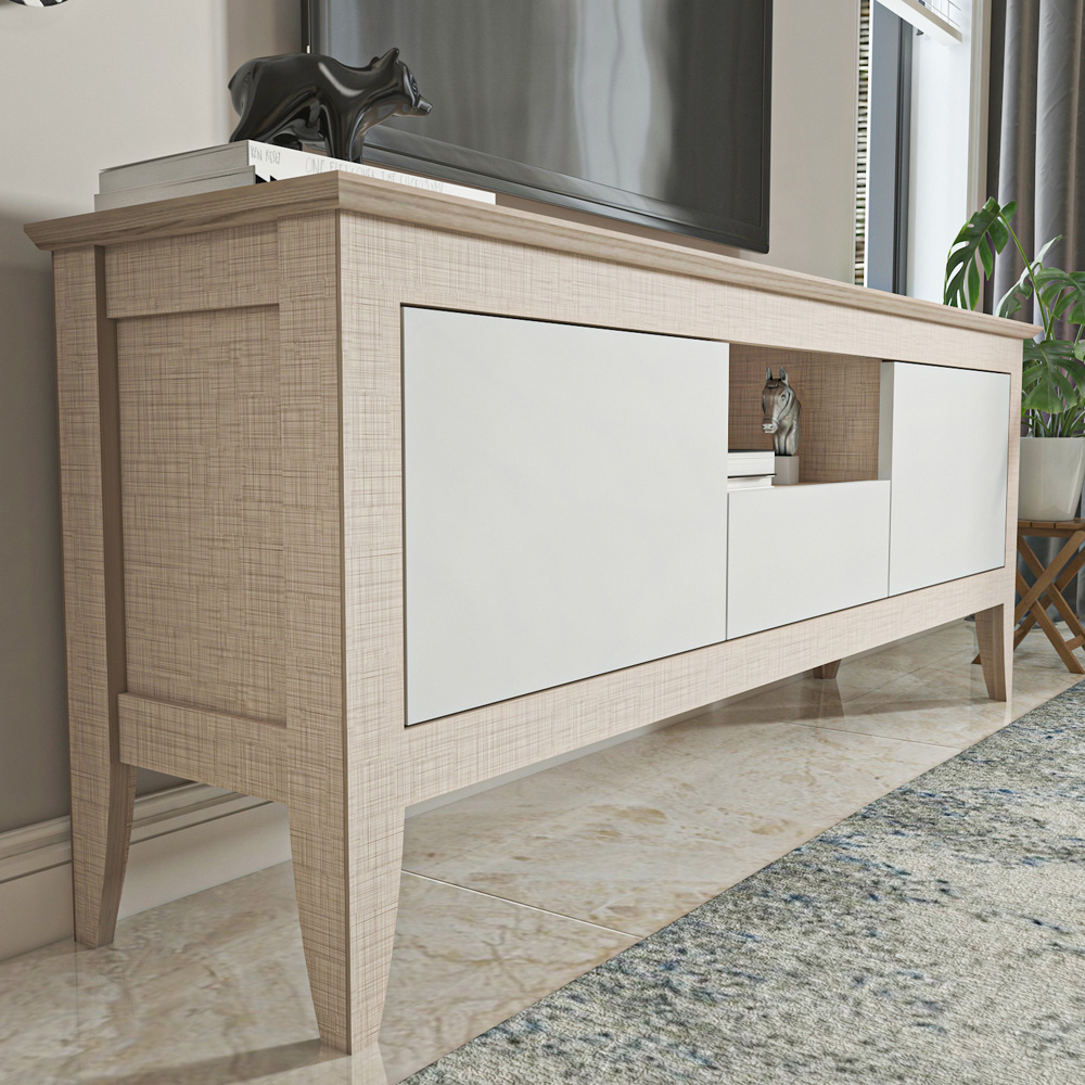 Decorotika Verde 3 Door Single Shelf Beige and White TV Unit Image 8