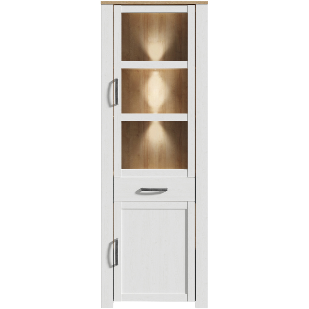 Florence Bohol 2 Door Single Drawer Riviera Oak and White Narrow LED Display Cabinet Image 5