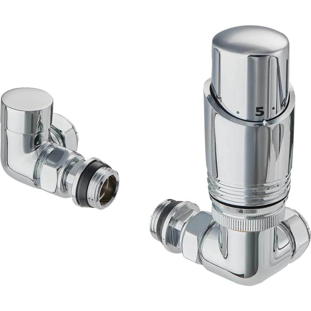 Terma Cylindrical Chrome 3-Axis Thermostatic Radiator Valve and Lockshield Set Image 3