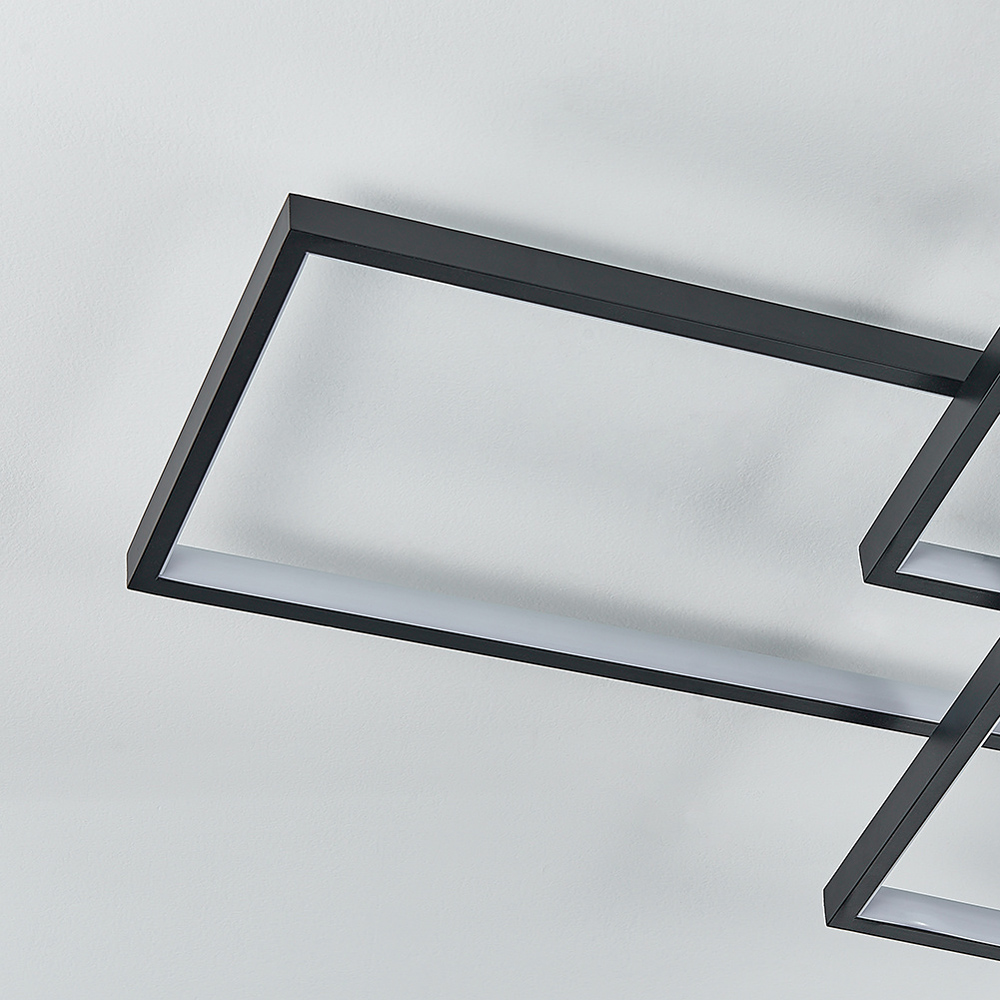 Living and Home 35 inch Rectangular Semi-Flush Ceiling Light Black Image 4